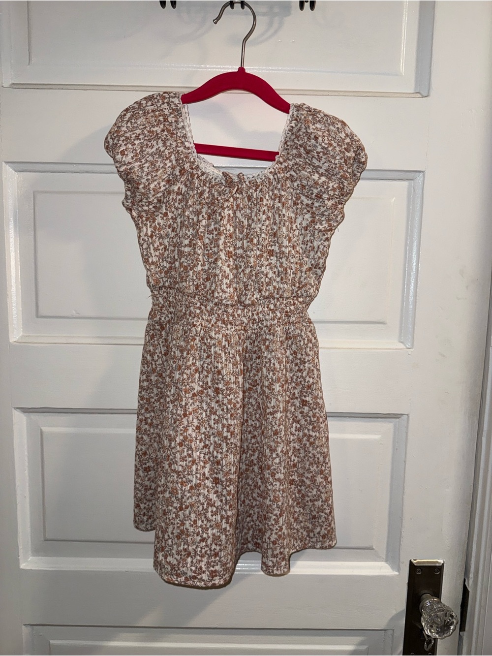 Cat & Jack Cream and Brown Floral Smocked Dress